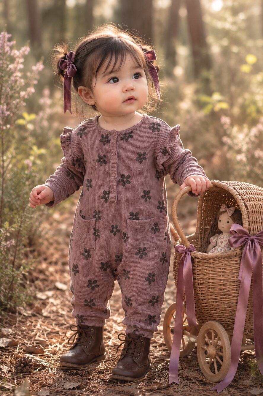 Zara Baby Darling Mauve Floral Print Thermal Lounge Romper 12-18mths